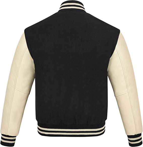 Veste Universitaire Letterman En Cuir Et Laine - Taille L - Noire - Style Baseball Bomber - Neuf Avec étiquettes
