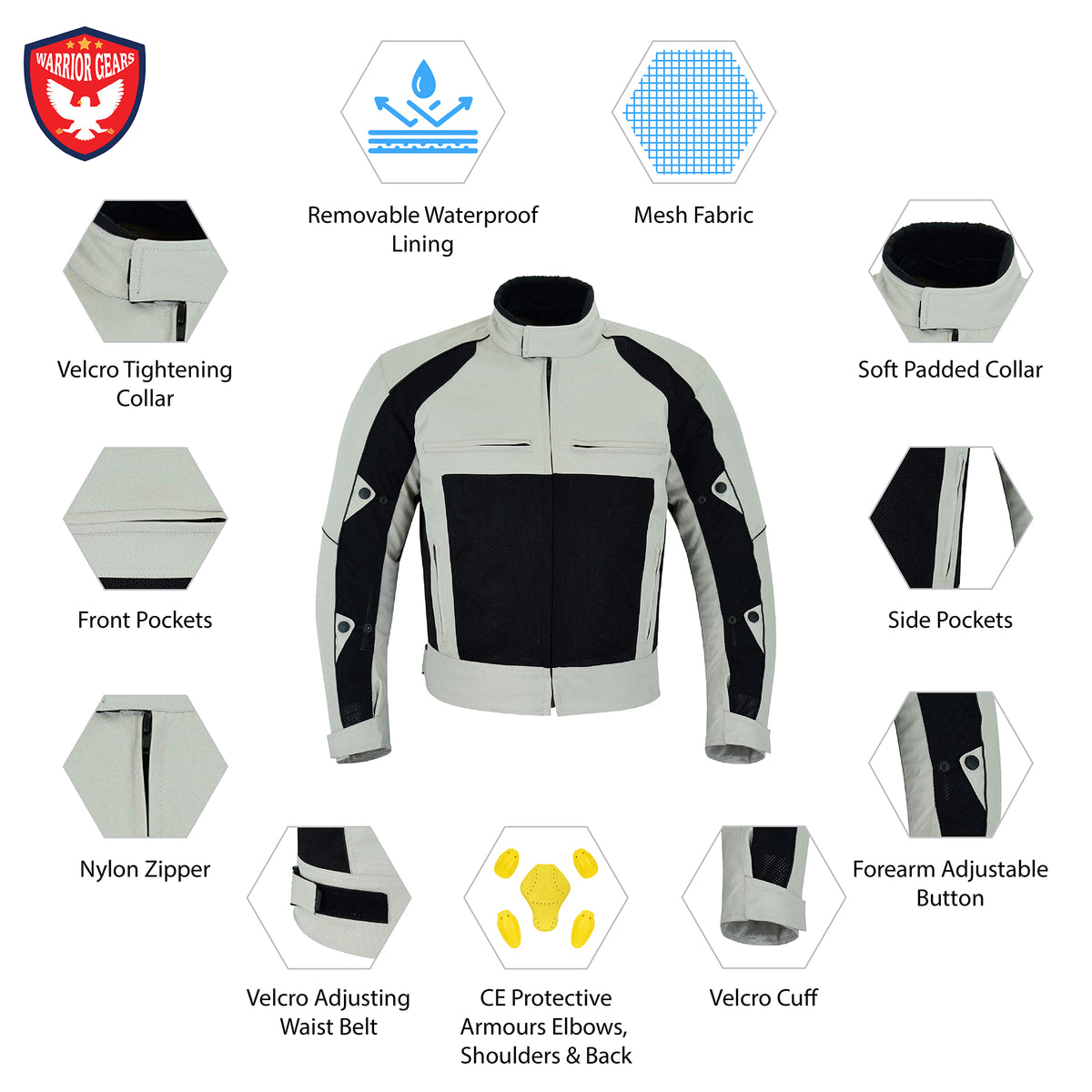 Warrior Gears Air Mesh Motorbike Jackets for Men, Breathable Textile ...