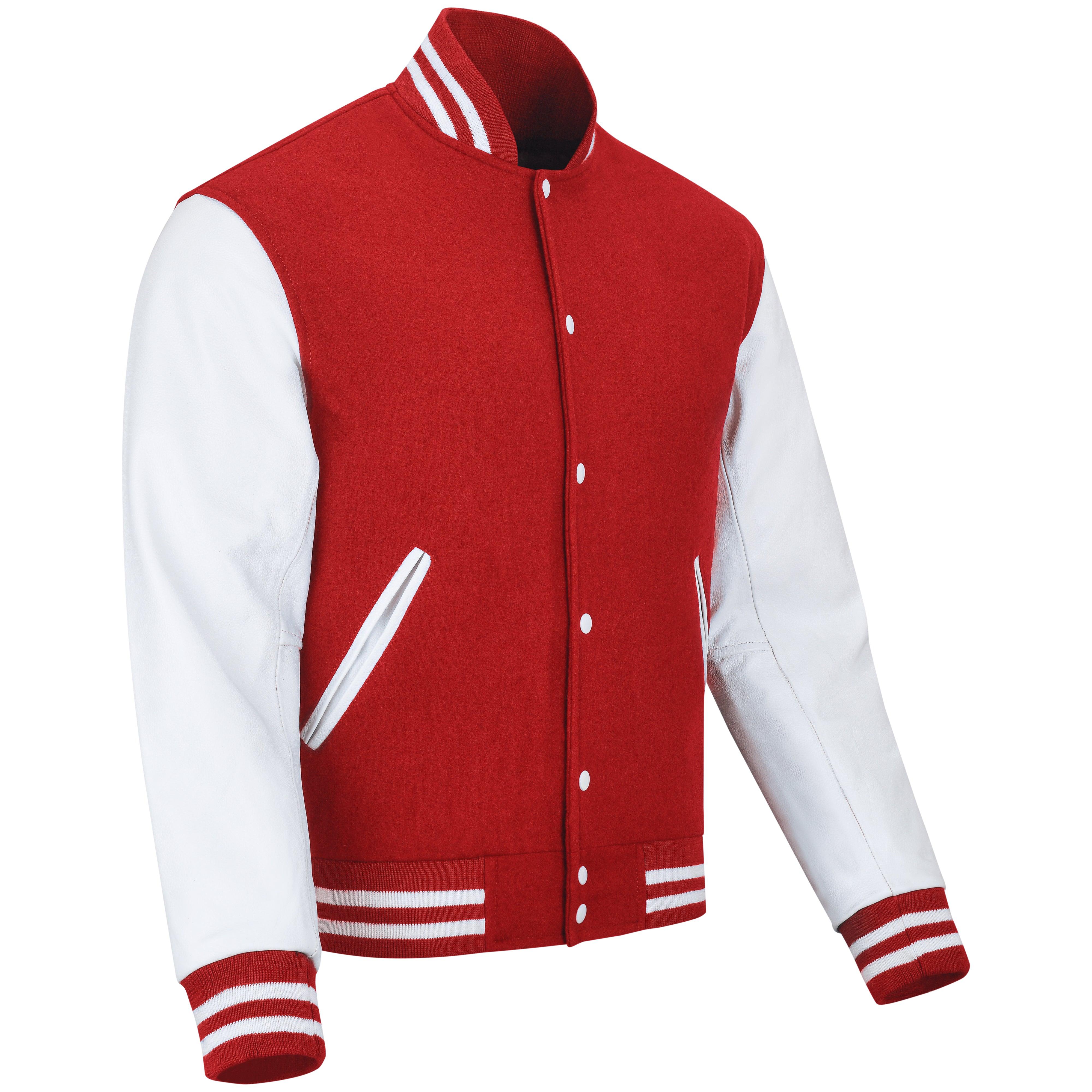 Men's V-Bomber Baseball Jacket [White/Red] – LeatherKloset